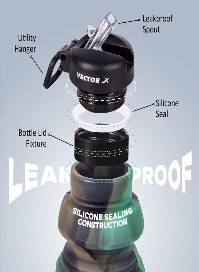 فيكتور أكس زجاجة مياه محمولة مرنة من فيكتور إكس بغطاء قلاب للسفر والمشي لمسافات طويلة والتخييم، سعة 500 مل (عبوة من قطعة واحدة، لون أخضر، سيليكون) - Image 4